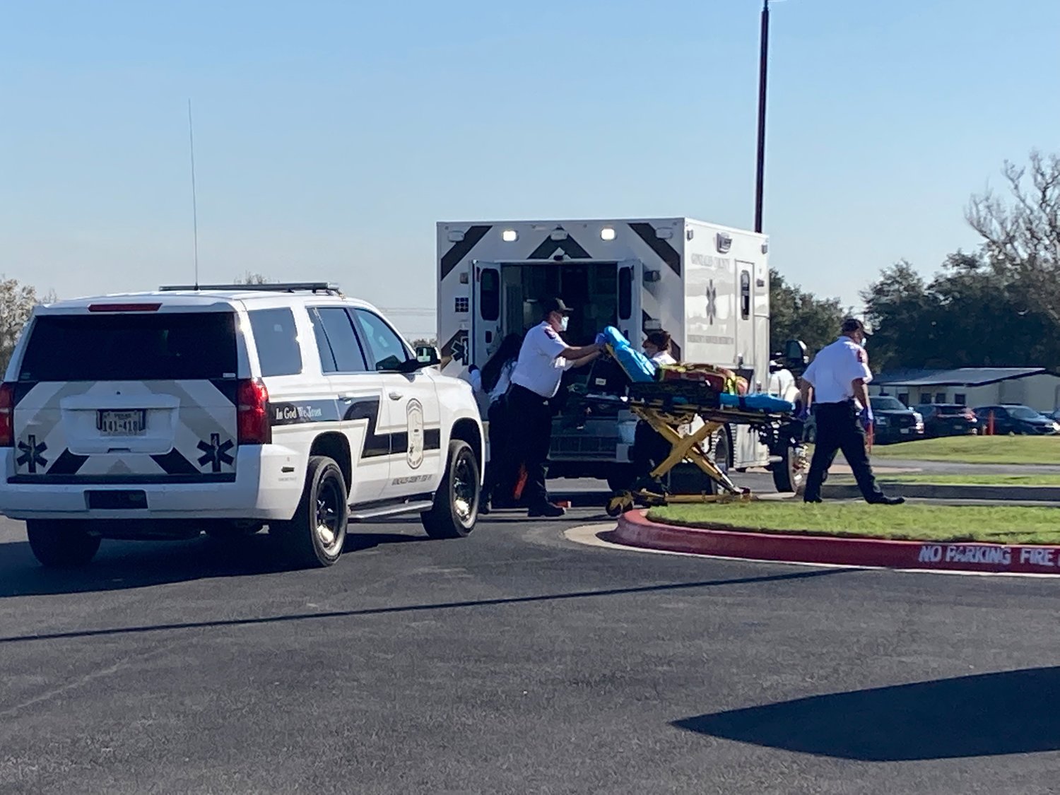 First responders participate in an emergency drill at Gonzales Healthcare Systems.